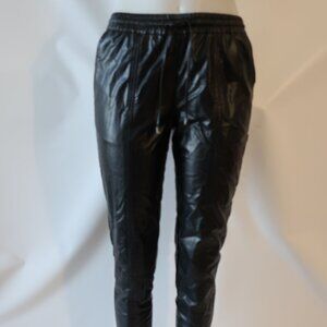 Womens Caryn Vallone Black Faux Leather Drawstring Ankle Slit Pants S